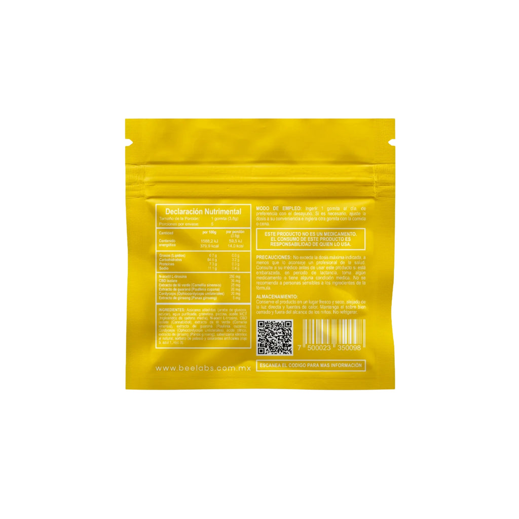 BeeLabs Gomitas CBD Active Ginseng Cordyceps 25mg Sobre 5 Piezas Detalle Blonti México
