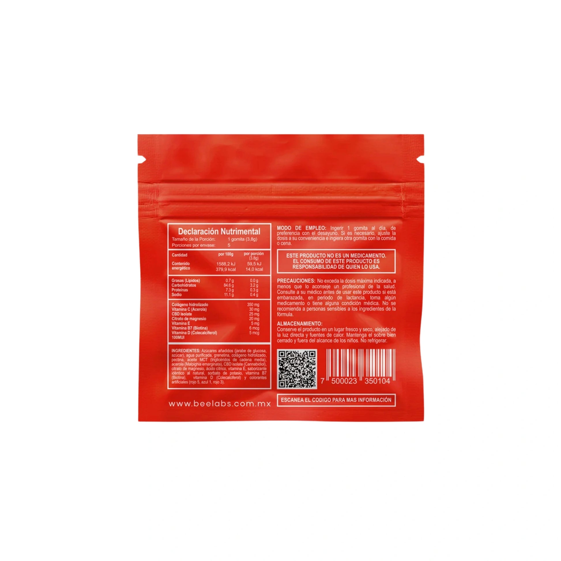 BeeLabs Gomitas CBD Colageno Articulaciones 25mg Guayaba Sobre 5 Piezas Detalle Blonti México