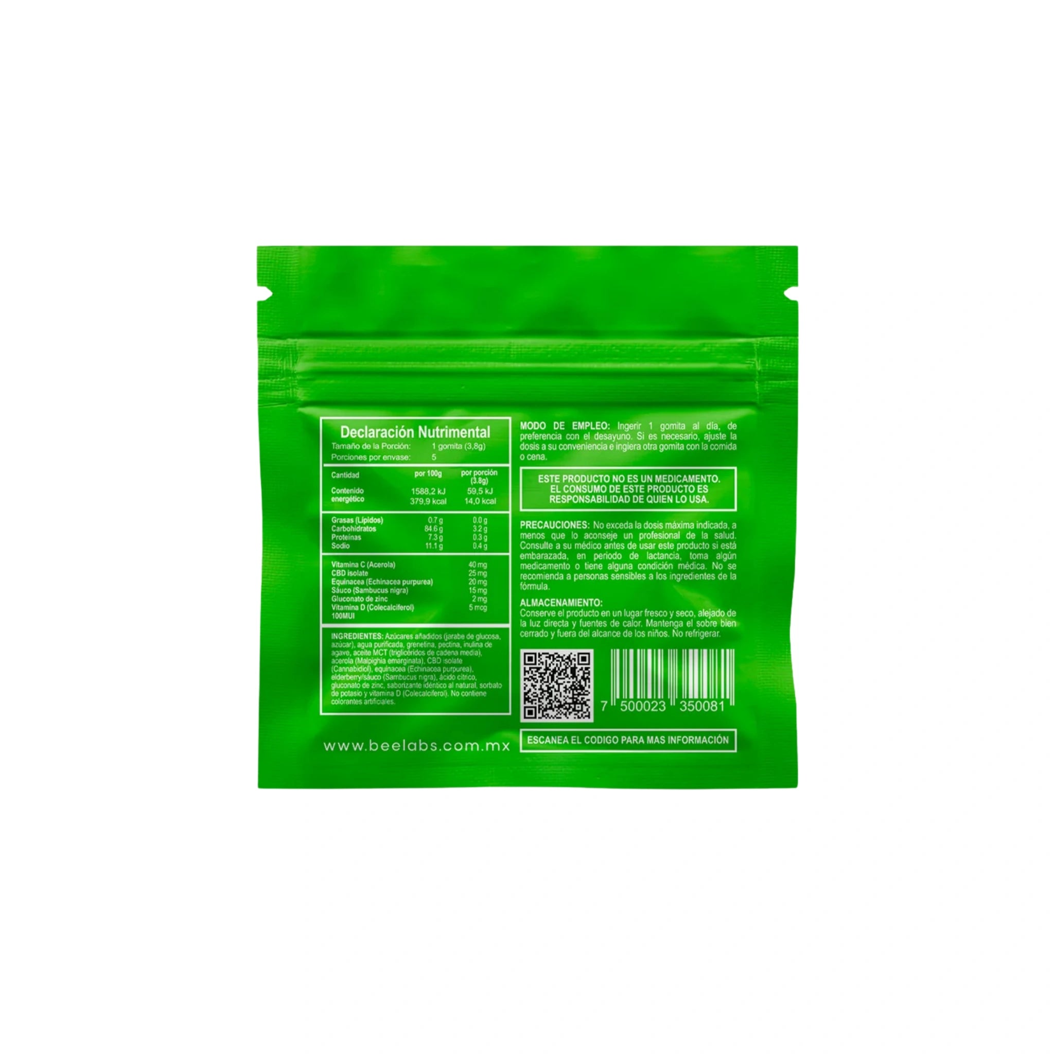 BeeLabs Gomitas CBD Prevent Vitaminas Minerales 25mg Sobre 5 Piezas Detalle Blonti México