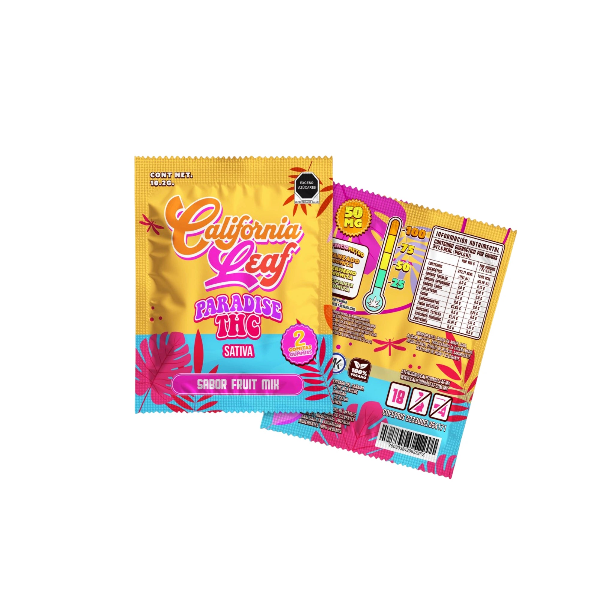 California Leaf Gomitas Paradise Delta 9 50mg Fruit Mix 2 Piezas Blonti México