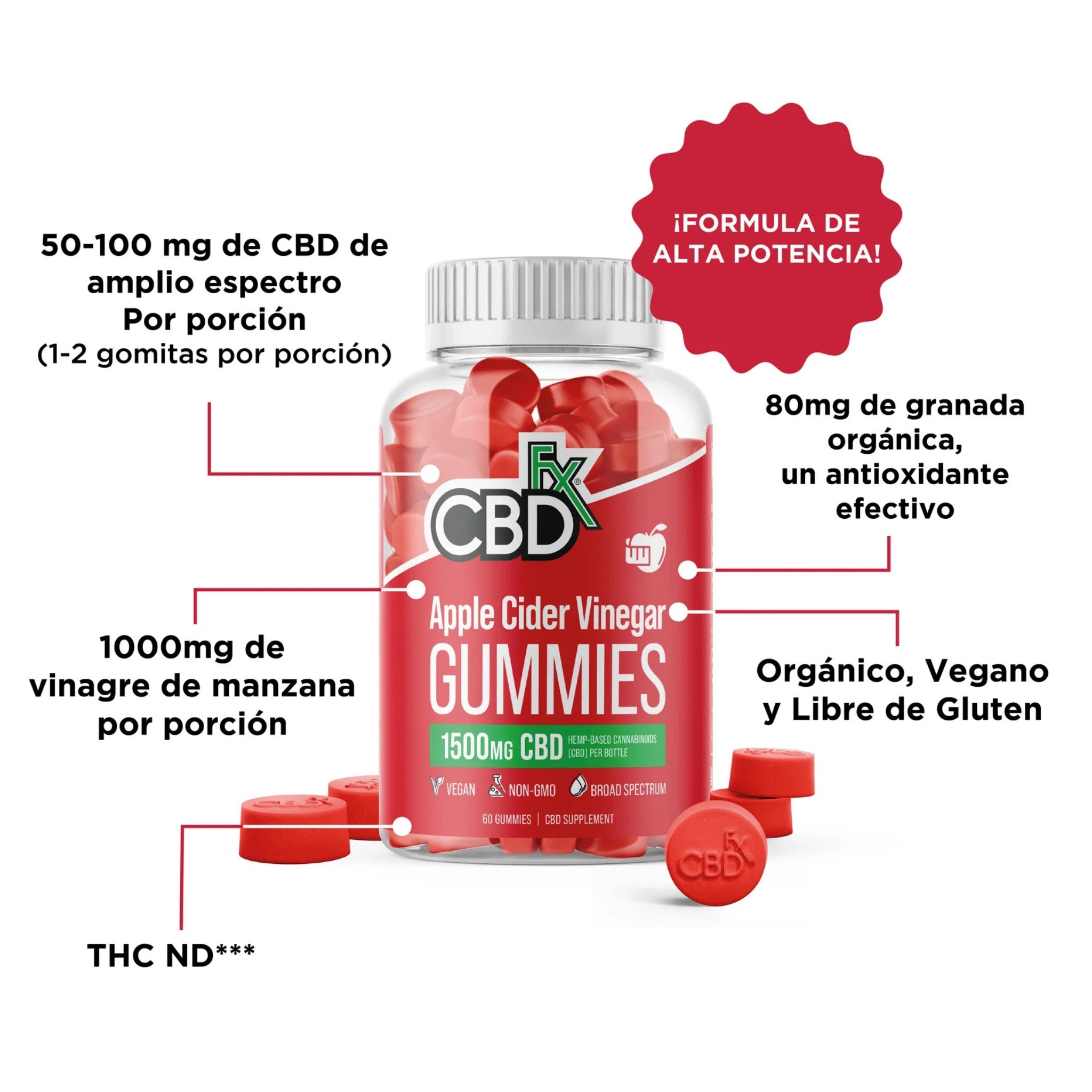 CBDfx Gomitas Vinagre Manzana CBD 1500mg Detalle Blonti México