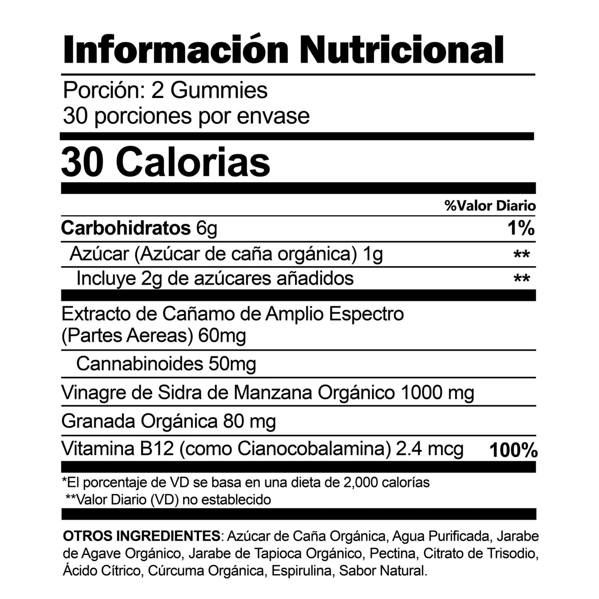 CBDfx Gomitas CBD Vinagre Manzana 1500mg Datos Nutricionales