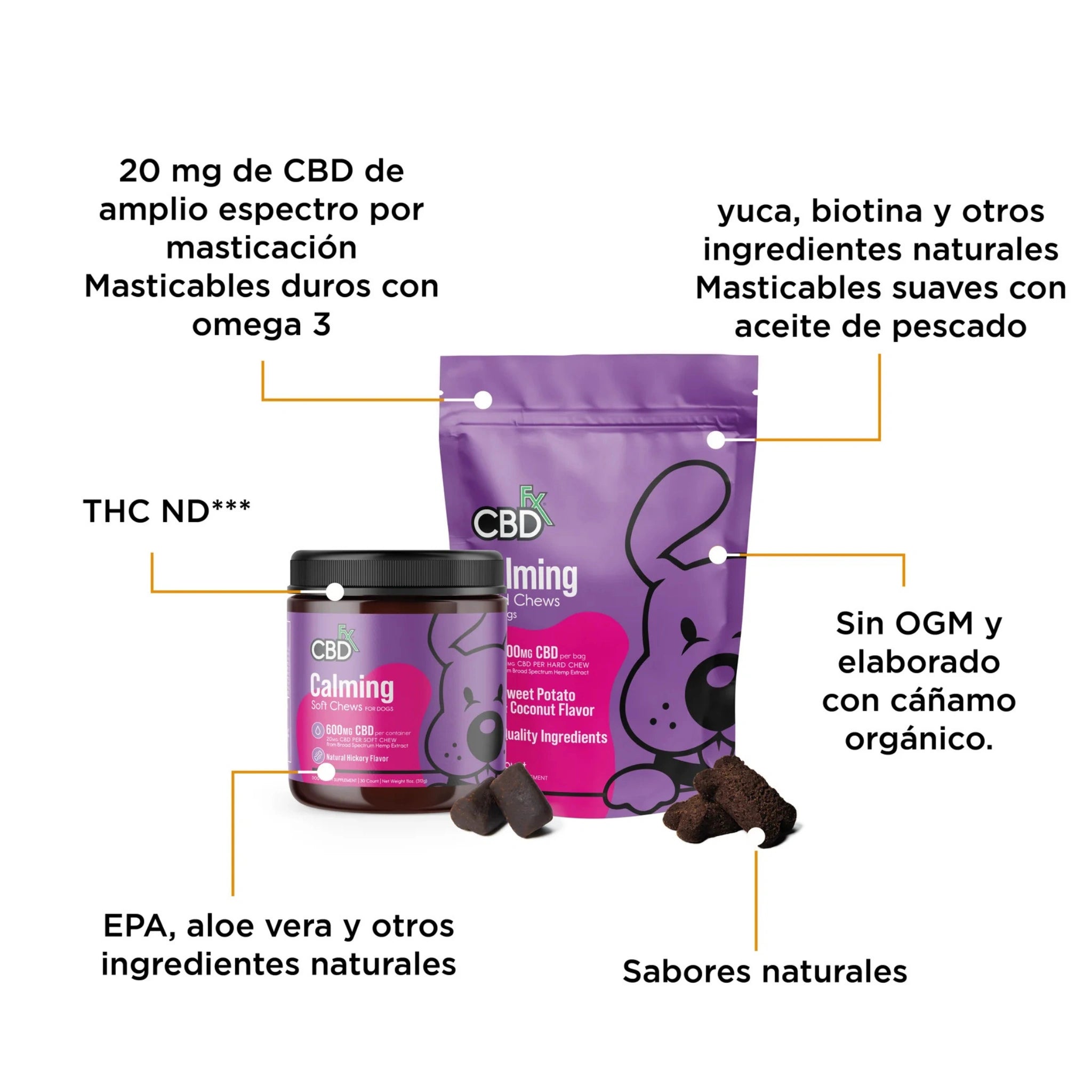 CBDfx Premios CBD Calmantes Perros 600mg Masticable Duro y Suave Detalle