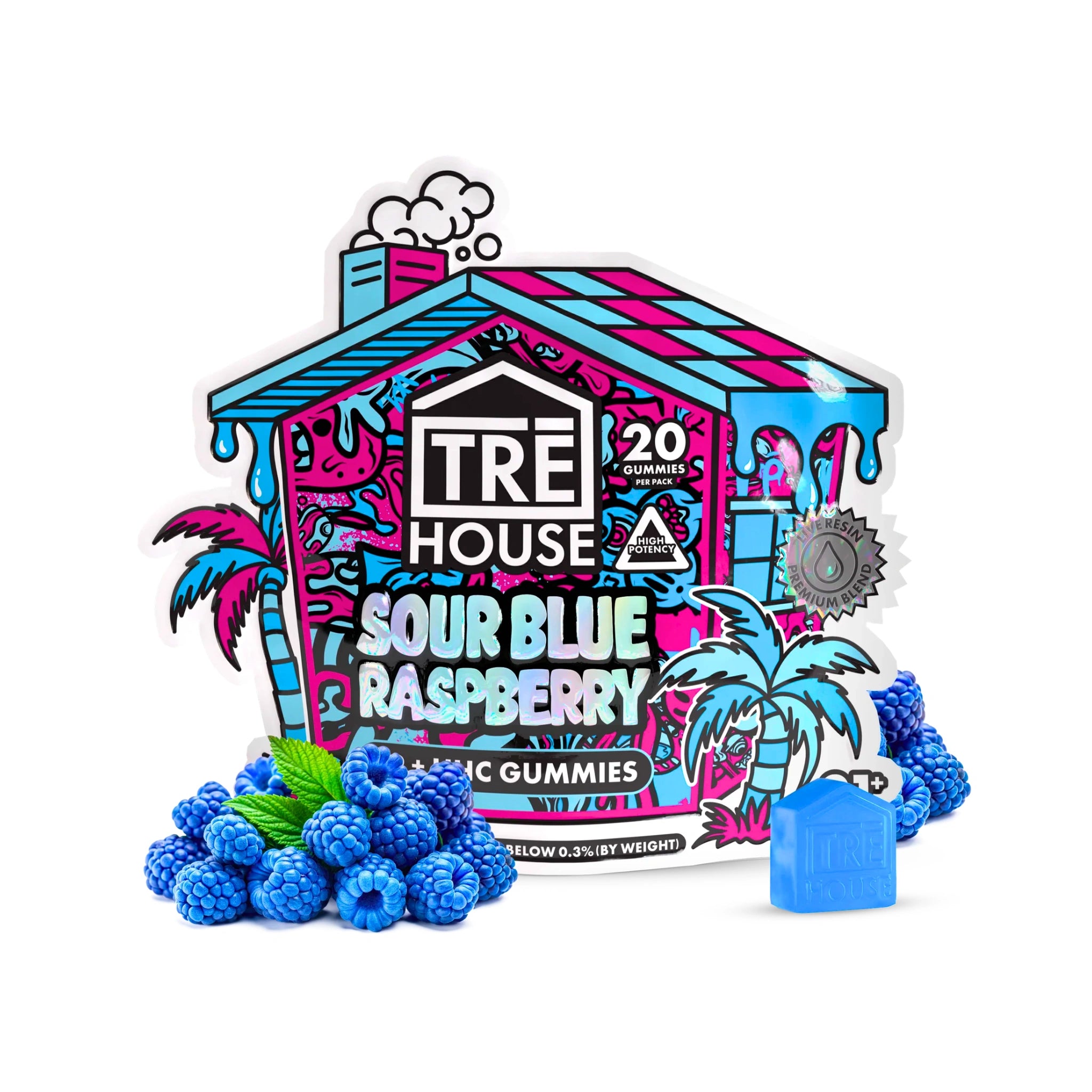 TRE House Gomitas Delta 9 HHC 20mg Sour Blue Raspberry 20 Piezas Blonti México