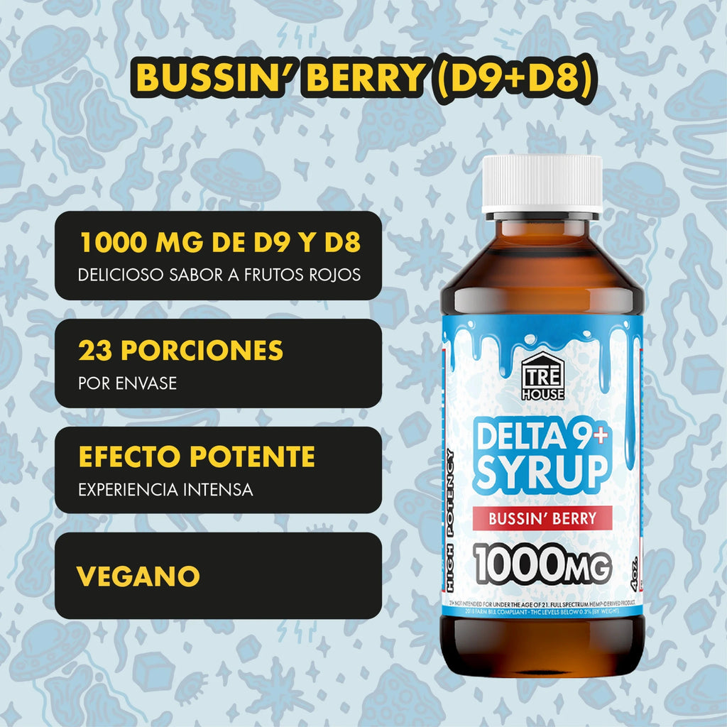 TRE House Jarabe Delta 9 1000mg 115ml Bussin Berry Detalle Blonti México